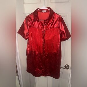 TCEC Shimmering Scarlet Button-Up Dress